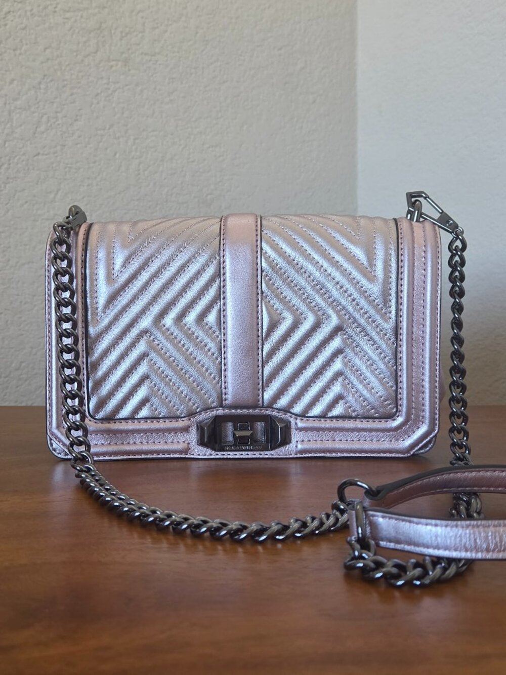 Rebecca Minkoff Quilted Love Crossbody - Metallic Light Pink
